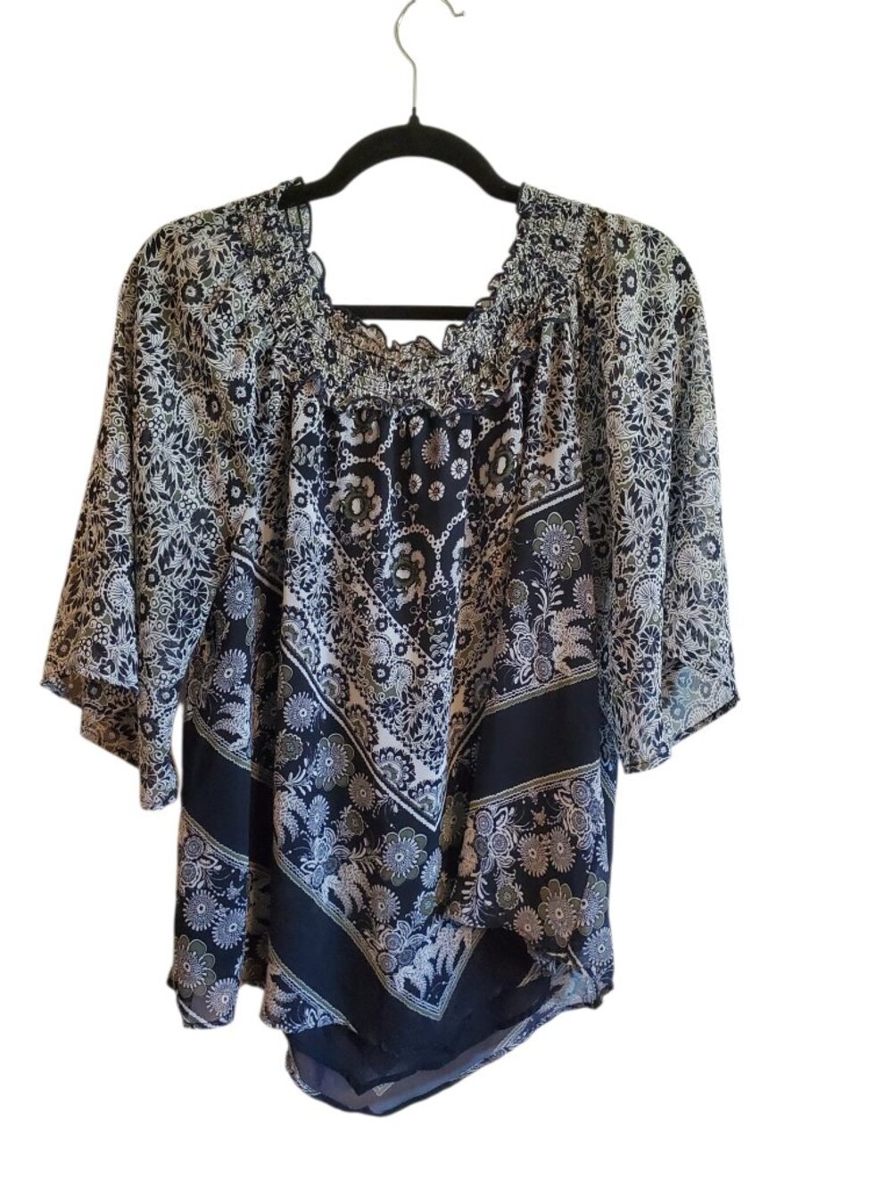 Westport Floral Layered Flowy On Off Shoulder Handkerchief Boho Gypsy Blouse